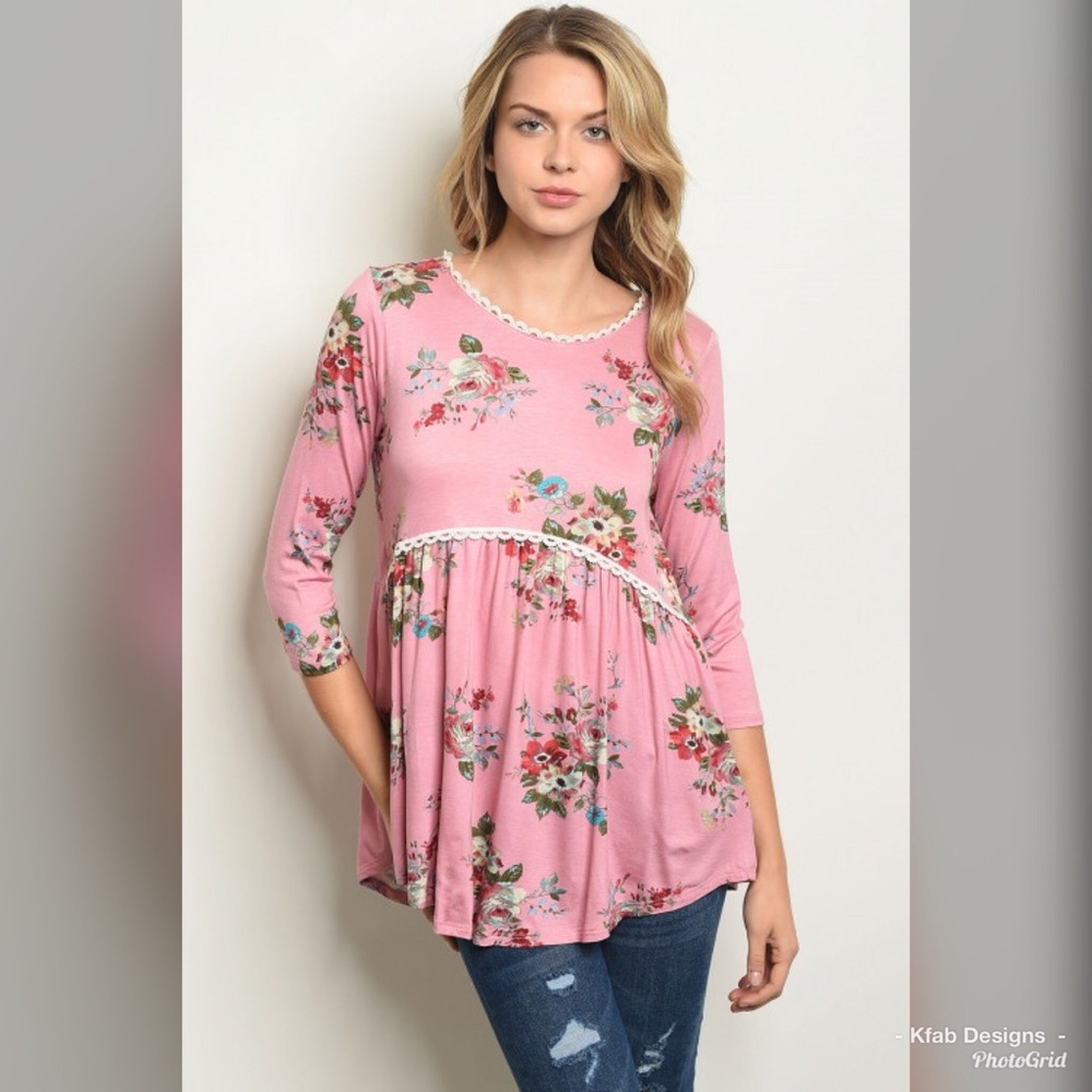 🥰LAST 1! 💗Pink Floral Edge Trim Tiered Top! - Picture 5 of 5